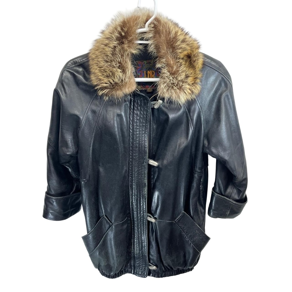 Black Leather Bomber Jacket with Faux Fur Collar
